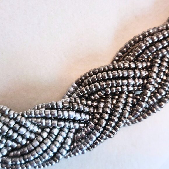 Silver Ombre Braided Collar Necklace | Y2K Glam Statement Necklace - Picture 4 of 5